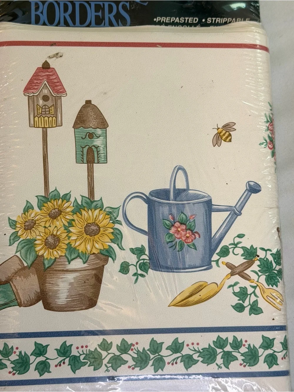 LOT of 3 Cottage Core 90s Prepasted Wallpaper Border Sunflower Ivy Bees Garden